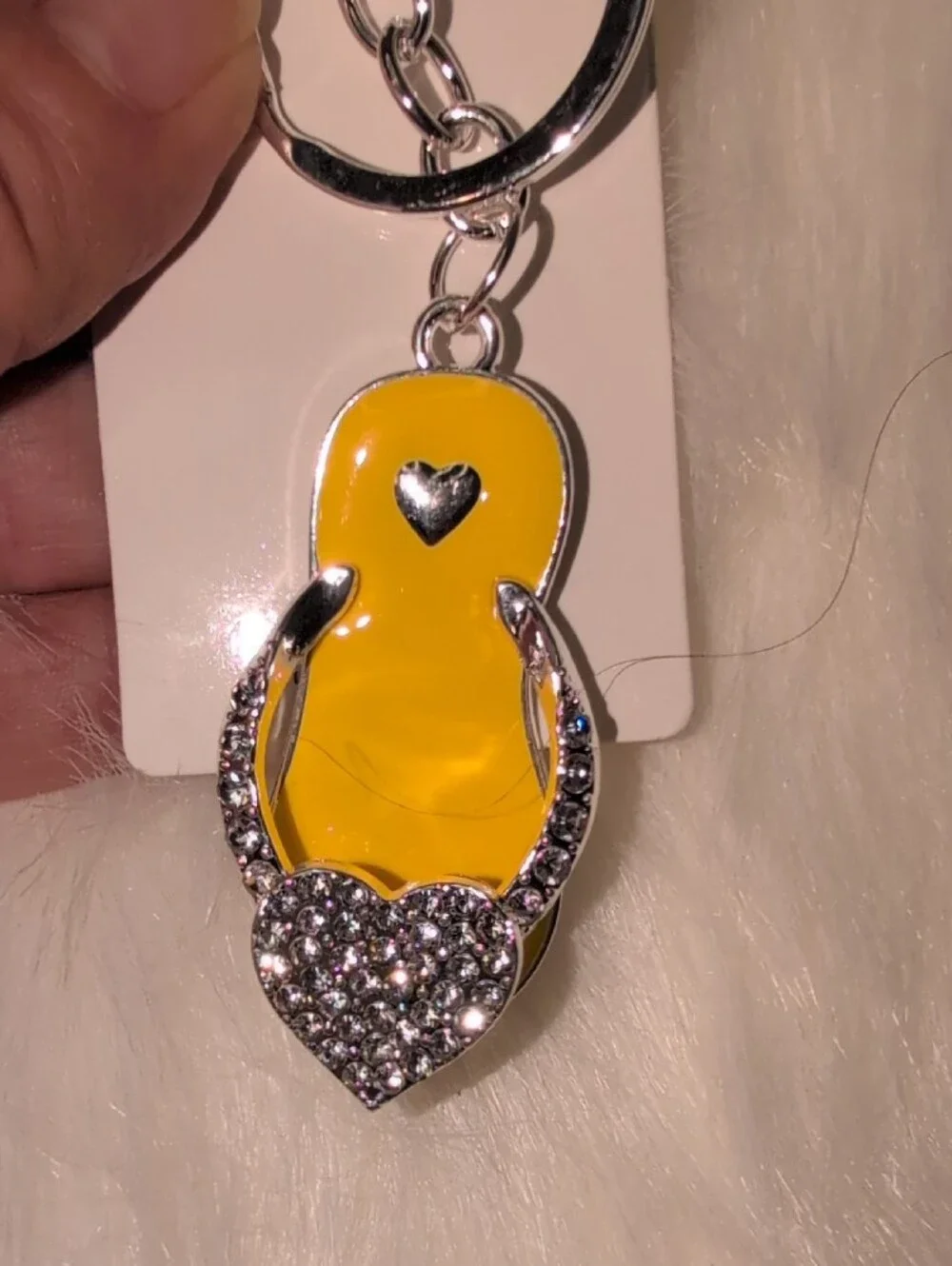 Yellow Heart Flip-Flop Keychain with Crystal Heart Accent